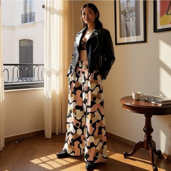 Corey Lynn Calter Pants - COREY LYNN CALTER Abstract Wide-Leg Pants Stretch Anthropologie Womens Small